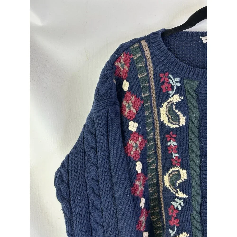 Vintage 90s Streetwear Grunge Cardigan Sweater Paisley Cable Knit Cropped - Picture 3 of 8